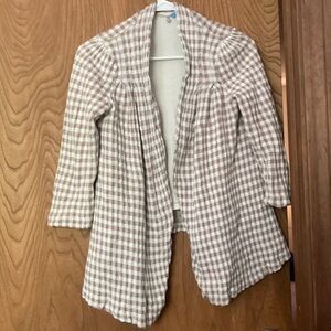 Anthropologie Knitted&Knotted cute tan and cream plaid light weight cardigan